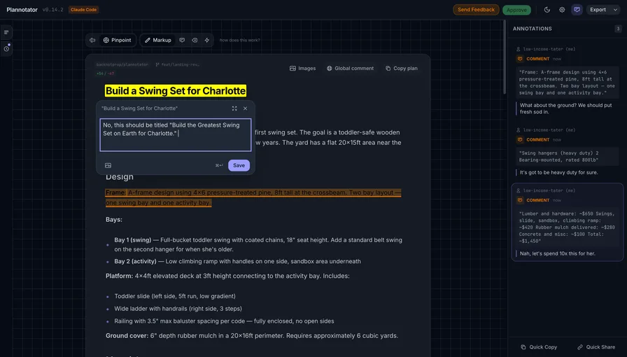 Check plan review with inline annotations